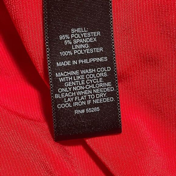 EXPRESS Vibrant Red Dress, Asymmetrical Hem, Long Sleeves  Front Cut out, Size L - Picture 4 of 9